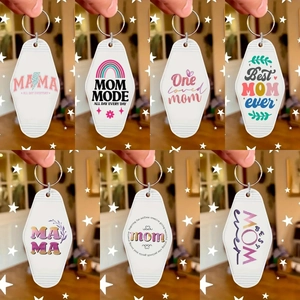 Vintage Motel Style Acrylic Keychain For Mother's Day Retro Hotel Key Tag With Printed Mama Mom Mode Designs For Women Gift