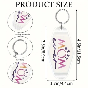 Retro motel-style white keychain featuring BEST MOM ever text and metal ring