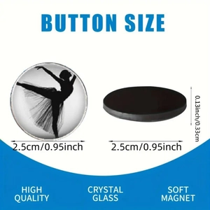 Set of 8 round 25mm glass ballet magnets for fridge and whiteboard decoration