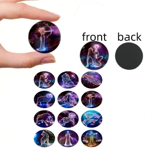 12Pcs Glass Fridge Magnets 12 Zodiac Signs Starry Sky Constellation Round Crystal Glass Magnetic Stickers For Refrigerator Whiteboard Office Home Decor