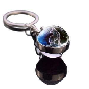Capricorn zodiac constellation glass ball keychain with celestial nebula and silver ring