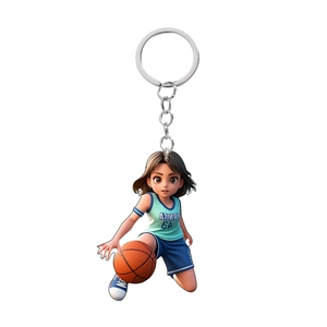 Λεπτομέρεια macro από ακρυλικό μπρελόκ κορίτσι μπάσκετ 2D με εκτύπωση διπλής όψης