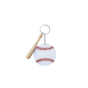 Baseball keychain kit with mini wooden bat and acrylic round ball on silver key ring