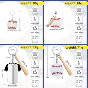 Baseball softball acrylic jersey keychain kit with 7.5cm mini wooden bat set
