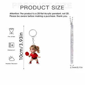 Cartoon girl playing table tennis acrylic keychain, 10cm height and 2.7mm thickness detail