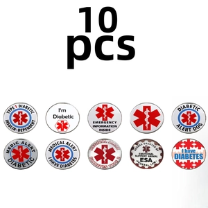 Set di 10 cabochon in vetro con simboli di allerta medica per diabete e artigianato fai-da-te