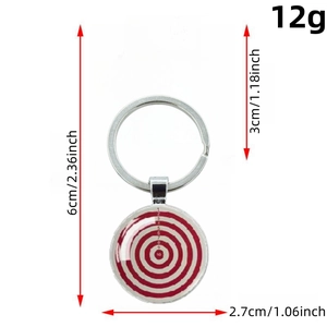 Dartboard target keychain with silver metal lobster clasp and red white point markings