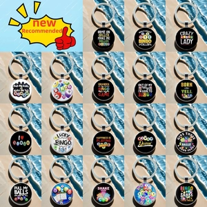 Creative Bingo Game Theme Metal Keychain Funny Slogan Round Glass Cabochon Keyring For Game Lover Gift Jewelry Accessory