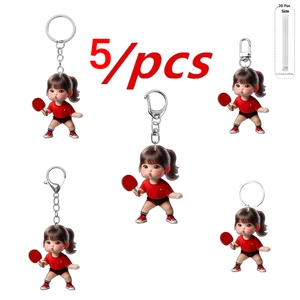 Porte-clés en Acrylique Fille de Tennis de Table Dessin Animé Plat 2D Impression Recto Verso Thème Sportif Pendentif pour Sac à Dos Cadeau