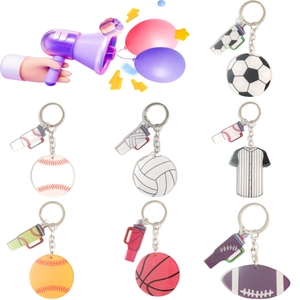 Porte-clés de Sport en Acrylique Charme de Football Basketball Baseball Volleyball Rugby Avec Sifflet Pendentif de Sac