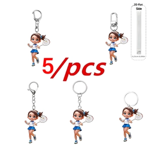 Cartoon Sports Girl Acrylic Keychain Badminton Tennis Player Flat Pendant Bag Charm With Metal Clasp Keyring Daily Accessory