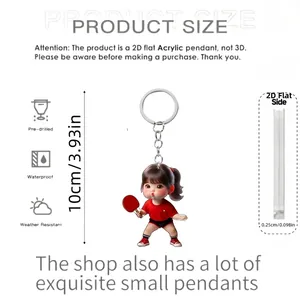 Porte-clés fille ping-pong en acrylique 10cm avec impression 2D recto-verso imperméable