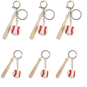 Porte-clés Baseball de Sport 3D Avec Mini Batte en Bois Balle de Simulation Pendentif de Sac en PVC Anneau de Clé de Voiture Accessoire Sportif