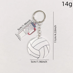 Porte-clés de volley-ball en acrylique avec sifflet, dimensions et poids de 14g inclus