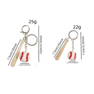 Porte-clés baseball 3D en PVC avec mini batte en bois et balle blanche en deux tailles