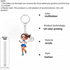 Detail view of 0.25cm flat acrylic keychain with UV printing and fashion cartoon design
