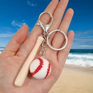 Porte-clés de baseball 3D en PVC avec mini batte en bois et pendentif de sport