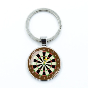 Creative metal dartboard keychain with lobster clasp and domed glass charm