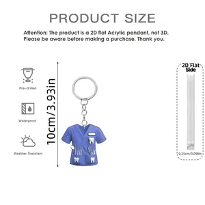 2D Acrylic blue nurse uniform car pendant with dental tool graphics and size markings