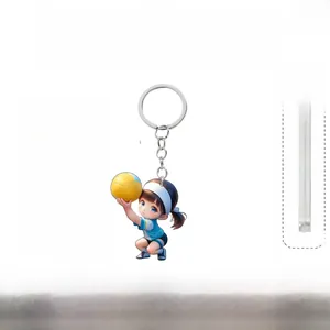 Detail view of 0.25cm thick 2D acrylic volleyball girl keychain with a polished finish