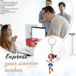 Detailed view of 2D acrylic cartoon tennis girl keychain with 0.25cm thickness and metal ring