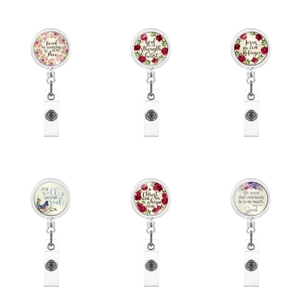 Retractable Badge Reel Floral Inspirational Quotes ID Card Holder Nursing School Office Supplies Rotating Back Clip ABS Holder