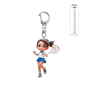 Acrylic 2D flat badminton girl keychain with 0.25cm thickness detail for bags
