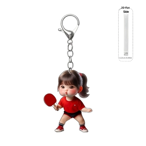 Détail du porte-clés ping-pong en acrylique 2D avec spécification d'épaisseur 0,25 cm