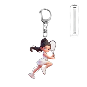 2D flat acrylic tennis girl keychain for backpack charms with 0.25cm side thickness