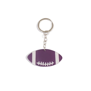 Portachiavi football americano viola con cuciture bianche e anello metallico per sportivi