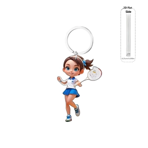Detail view showing 0.25cm thickness of 2D acrylic anime badminton girl keychain