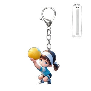 Detail view of 0.25cm flat acrylic keychain with a cute volleyball girl illustration