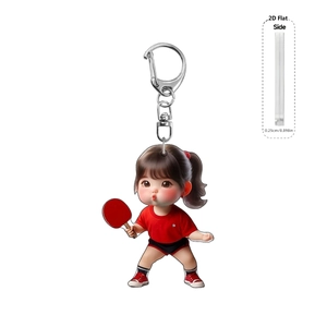 Détail d'un porte-clés de sport en acrylique 2D montrant l'épaisseur de 0,25 cm