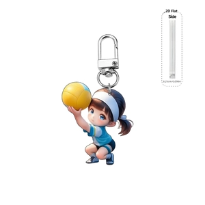 Detail view of 0.25cm 2D flat acrylic keychain showing a cute volleyball girl pattern