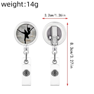 Retractable ballet dancer silhouette ID badge reel with alligator clip and PVC strap