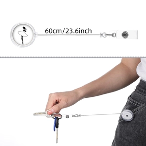 Detail of retractable badge reel with ballet dancer silhouette and 60cm extension cord
