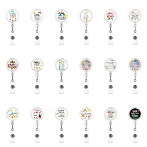 Selection of 18 retractable badge reels with rainbow and floral patterns for nurses