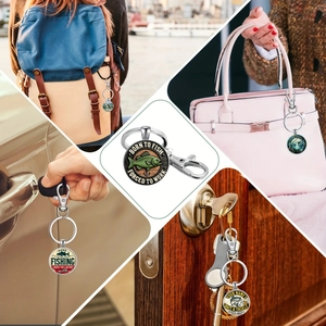 Porte-clés de pêche avec slogans humoristiques sur pendentifs ronds en métal