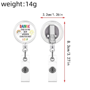 Rainbow retractable badge reel with German gratitude quote for nurses and doctors