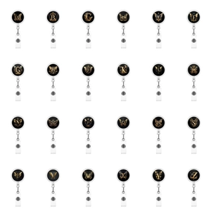 Retractable Badge Reel Gold Butterfly Alphabet Letter A-Z ID Name Card Holder For Nurse Teacher Office School Supplies
