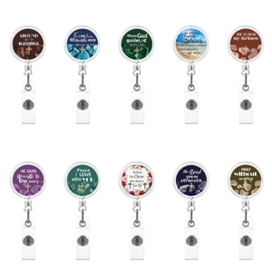 Retractable Badge Reel Inspirational Religious Cross Design ABS Plastic Rotating Clip ID Name Card Holder For Nurse Office Staff Teacher