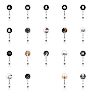 Chess Retractable Badge Reel ABS Metal Keychains ID Card Holder For Students Office Workers Nurses And Chess Lovers