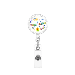 Retractable badge holder with rainbow Schulkind design for students and nurses