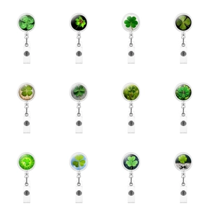 Retractable clover pattern badge reels set of 12 with swivel clip for ID holders