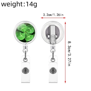 Retractable clover badge reel with rotating back clip and durable plastic housing