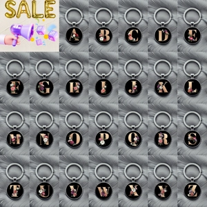 Initial Alphabet A-Z Letter Flower Metal Keychain Vintage Glass Zinc Alloy Floral Charm Key Ring Birthday Christmas Women Gift