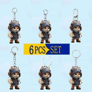 Mignon Porte-clés Chat en Acrylique 2D Pendentif Dessin Animé Chaton Avec Sweat à Capuche Et Casque Ornement Voiture Sac Décoration Cadeau Femme Homme