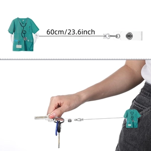 Nurse uniform badge reel with stethoscope print and 60cm retractable cord detail