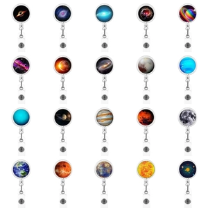 Bobina per Badge Retrattile Motivo Galassia Spazio Pianeta Plastica ABS Porta Carte d'Identità Telescopico per Ufficio Professionisti