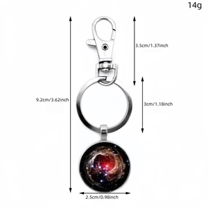 Technical drawing of solar system galaxy keychain with detailed size measurements in cm